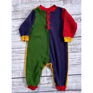 Cotton Club Kids Vintage Color Block Waffle Knit Long Sleeve Footless One Piece